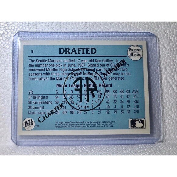 Ken Griffey Jr. 1991 Front Row MLB #5 Charter Member Baseball Card Mariners - Picture 2 of 2